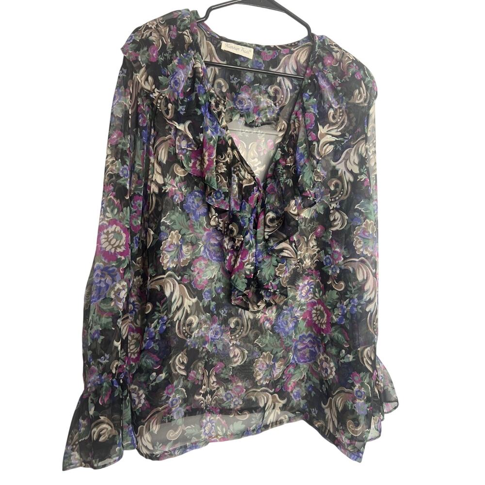 Vintage 90’s Floral Kathryn Frilly Sheer Blouse Size Medium
